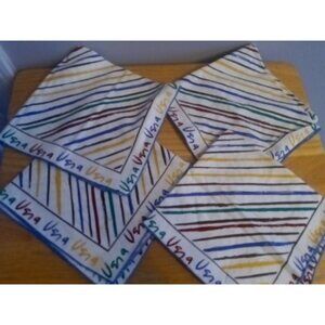 4 Vintage Vera Neuman Cotton Linen Napkins Red Blue Yellow Stripes Retro Mod MCM